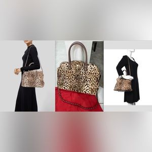 STUNNING Valentino Rockstud Stud Animal Leopard Print Calf Hair Leather Dome Bag
